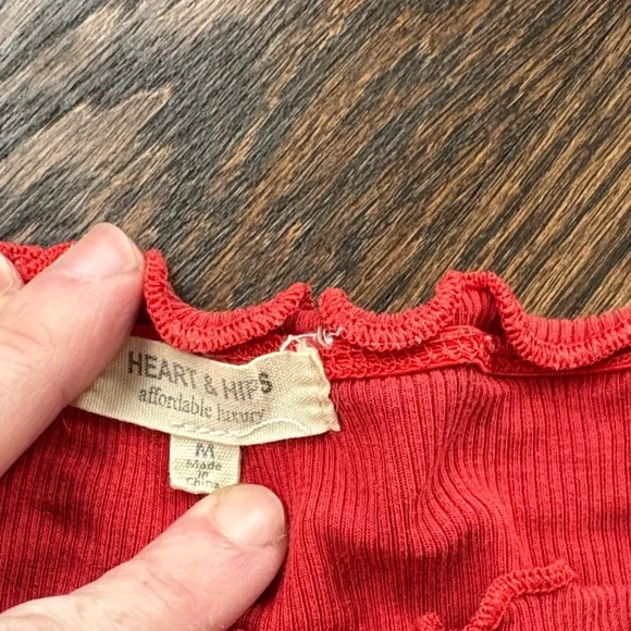 Red Off-Shoulder Button-Up Top - Picture 2 of 5